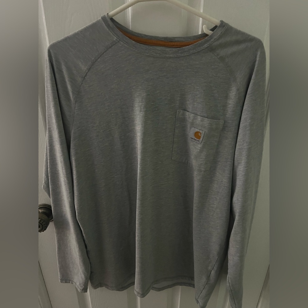 Carhartt Force Size L Tall Men's Long-Sleeve Pocket Tee in Light Gray with Logo,